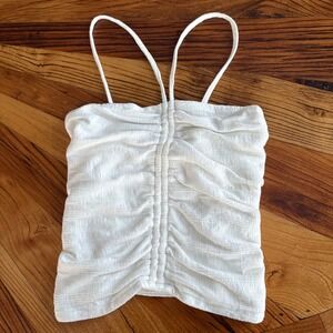 Pilcro White Ruched Tank Top Smocked Gathered Cropped